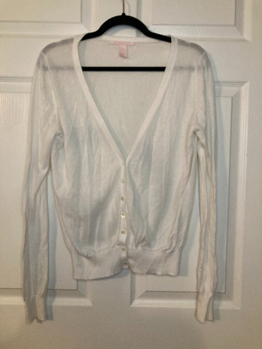 Victoria's Secret Women's White V-Neck Button Up Cardigan 100% Cotton - Size L